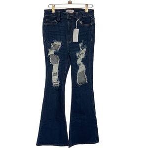 Cello High Rise Skinny Flare Jeans Distressed Dark Wash Stretch 7 NWT